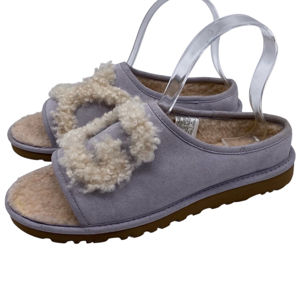 UGG Womens Slide Slippers Sz 7 Lilac Purple Leather Sheepskin Wool Flat Sandals - Picture 10 of 10